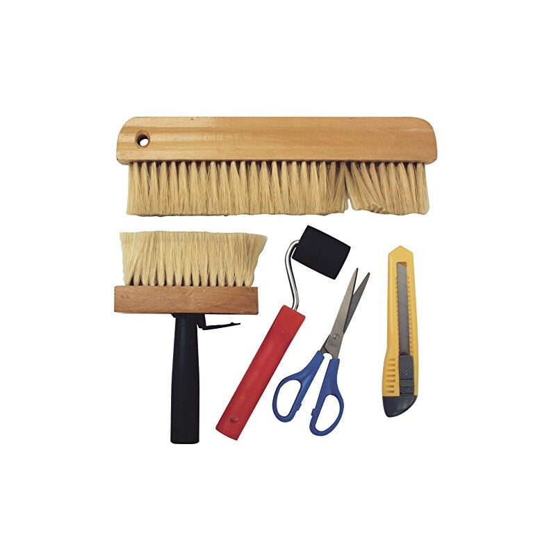 Cogex - kit à tapisser - 5 pièces - brosse à maroufler et à encoller - ciseaux et cutter - roulette - 1 brosse à encoller, 1 bro