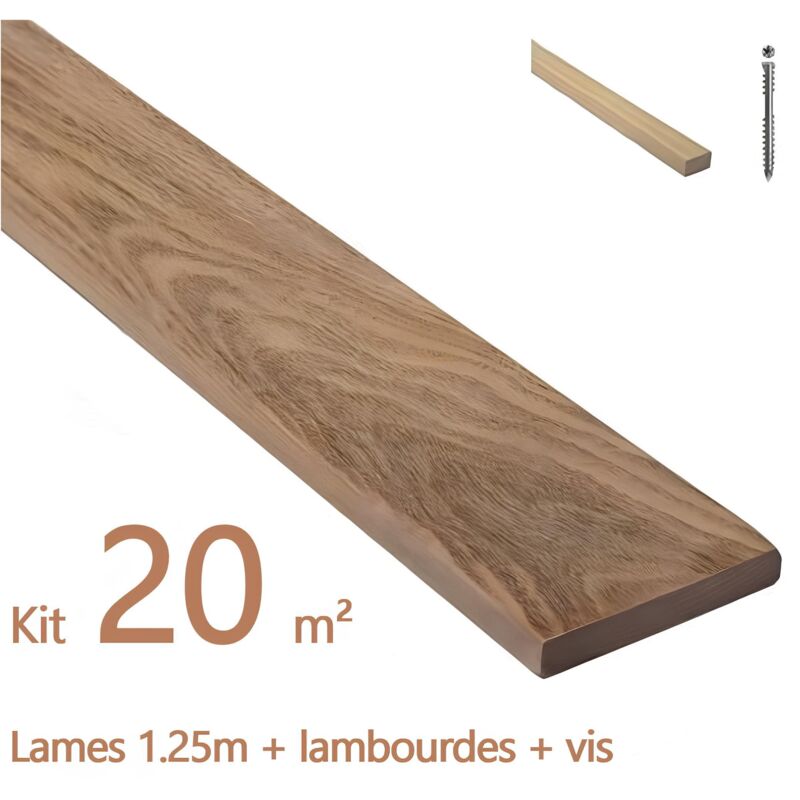 Deckibois - Kit terrasse complet en bois exotique cumaru avec Lambourde et vis - lot : 20m² - Longueur de lame : 1250 mm