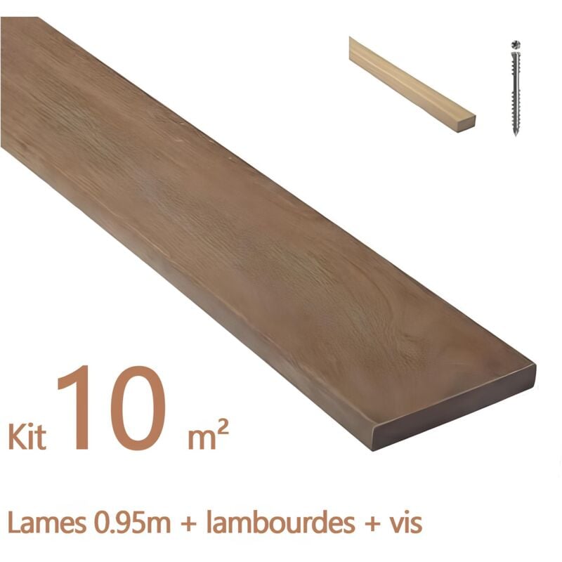 Kit terrasse complet en bois exotique ipe avec Lambourde et vis - lot : 10m² - Longueur de lame : 950 mm