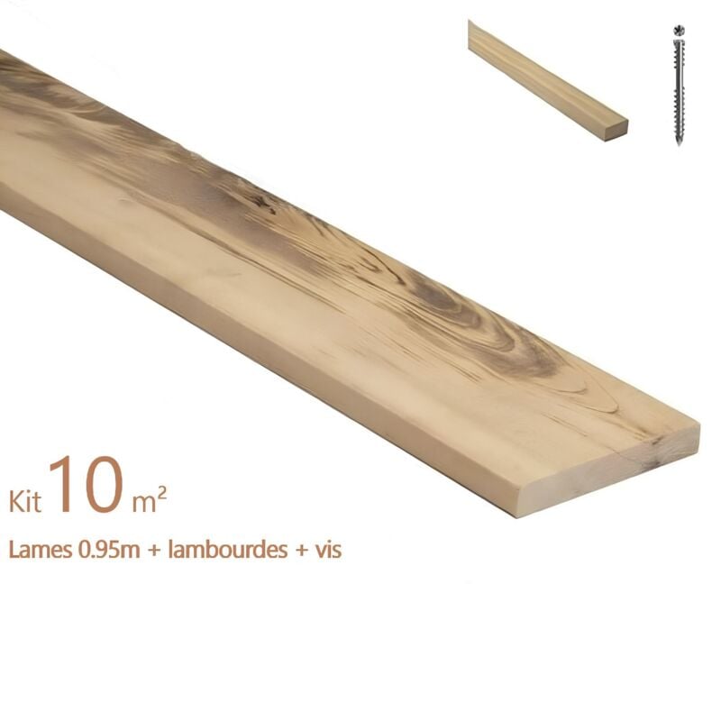 Kit terrasse complet en bois exotique muiracatiara tigerwood avec Lambourde et vis - lot : 10m² - Longueur de lame : 950 mm