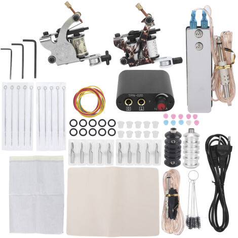 Kit Tatouage Professionnel Machine à Tatouage Bobine 3RL 5M1 Aiguilles Peau d'Exercice Alimentation 90-265V EU