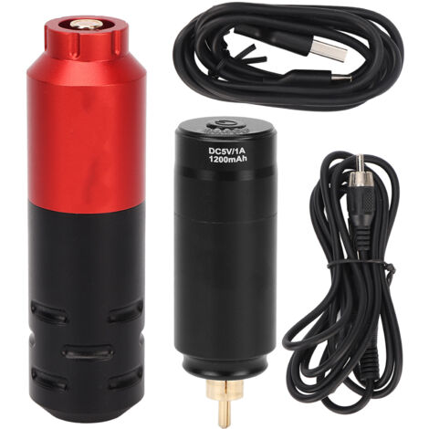 Kit Tatouage Rotary Machine avec Alimentation Sans Fil 1200mAh, Interface RCA et Cartouche 3.5mm