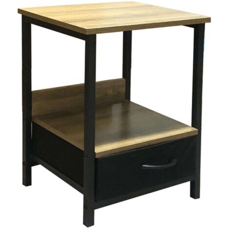 KIT TAVOLINO COMODINO 1 CASSETTO STILE INDUSTRIAL METALLO NERO QUERCIA 40X35X55