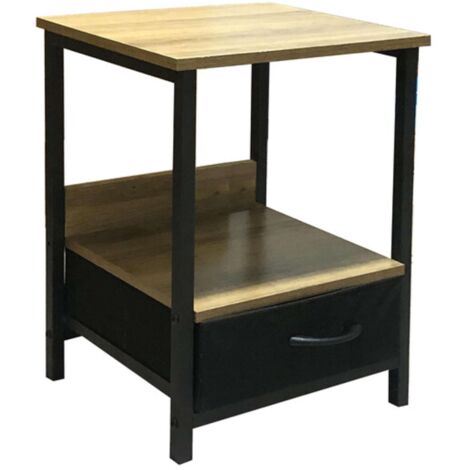 KIT TAVOLINO COMODINO 1 CASSETTO STILE INDUSTRIAL METALLO NERO QUERCIA 40X35X55