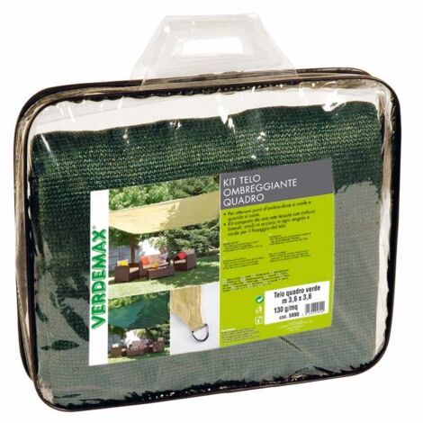 kit telo ombreggiante quadro verdemax verde scuro 3,6x3,6x3,6 m