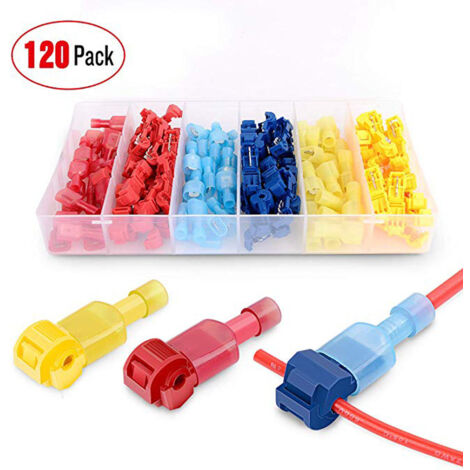 Kit terminali a crimpare elettrici da 120 pezzi (60 connettori breakout T-Tap, 60 connettori rapidi a spina piatta), connettore rapido per la connessione