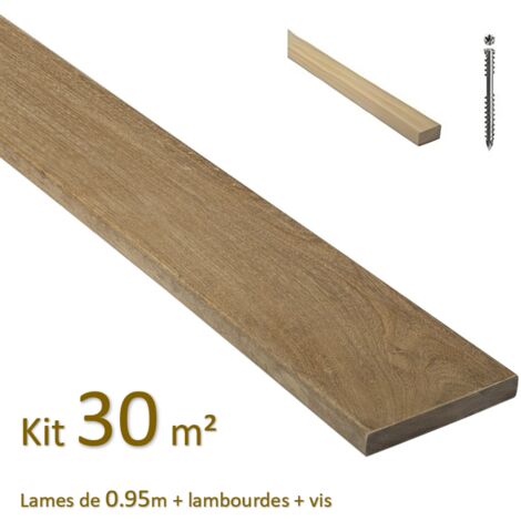 Kit terrasse de 30m² en bois exotique itauba Longueur 950mm avec Lambourde et vis