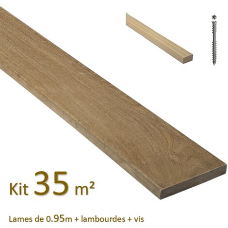 Kit terrasse de 35m² en bois exotique itauba Longueur 950mm avec Lambourde et vis