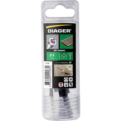 Kit terrasse Bois - Fraisoir carbure 45°+ Butée de profondeur - DIAGER - avec 3 forets Ø4 + clé de montage - 902D04