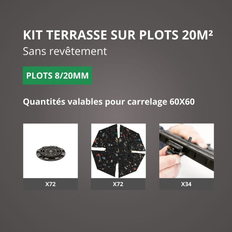 Kit Terrasse sur Plots Sans Revêtement 20M² - Sans Profilé - 8/20 mm - JOUPLAST