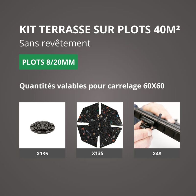 Kit Terrasse sur Plots Sans Revêtement 40M² - Sans Profilé - 8/20 mm - JOUPLAST