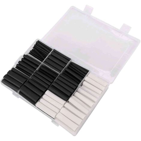 Kit thermorétractable 300 pièces, gaine thermorétractable 3:1, avec pinces et baguettes doubles, 7 kits thermorétractables à l'eau, 45 mm, 2,4 mm-12,7 mm, noir + blanc