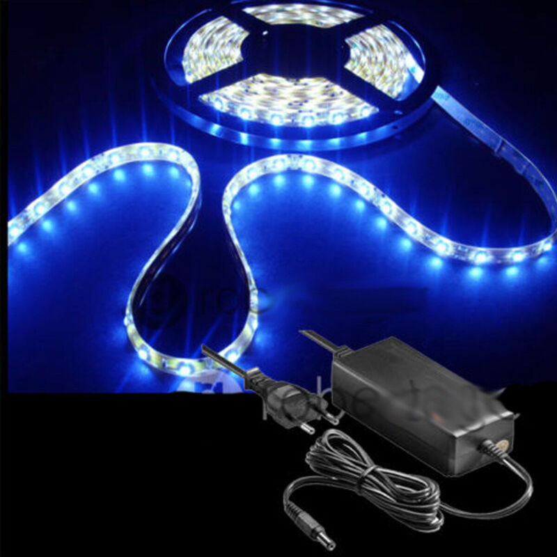 Kit Tira Led Flexible 5050 5m Adhesiva Con Alimentación 3a Azul Azul Ip65