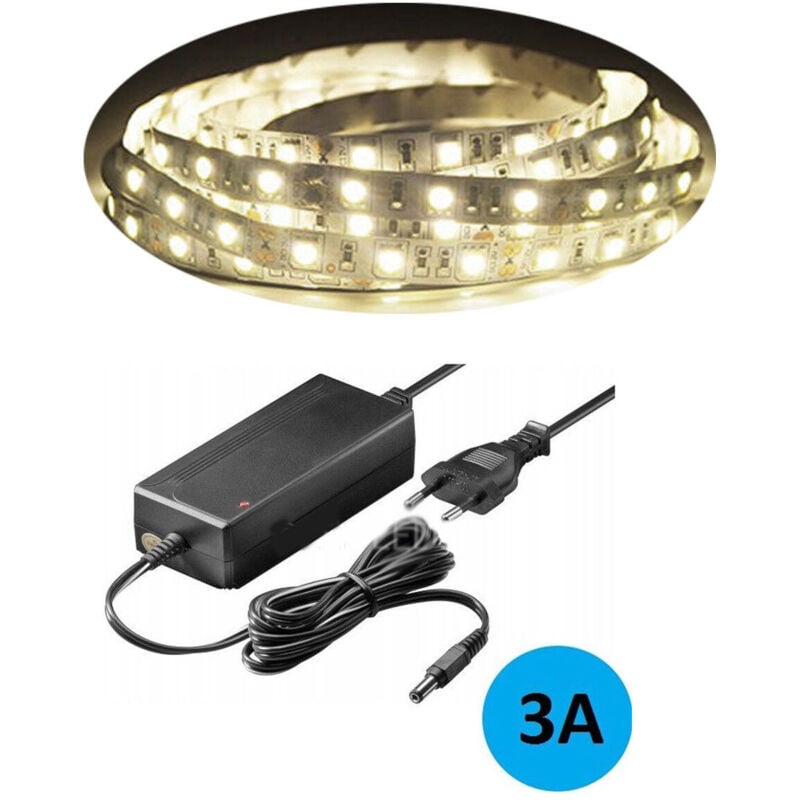 Kit Tira Led Flexible 5050 5m Alimentación Adhesiva 3a Blanco Natural Ip65