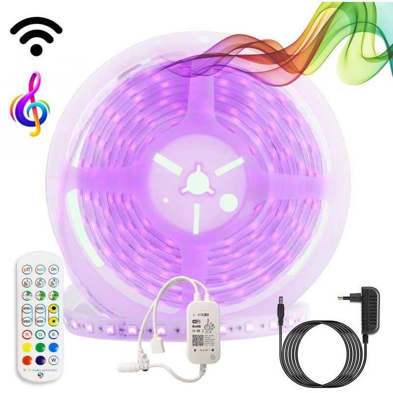 

Barcelona Led - Kit tira LED musical RGB WiFi Alexa/Google Home con fuente, mando y controlador