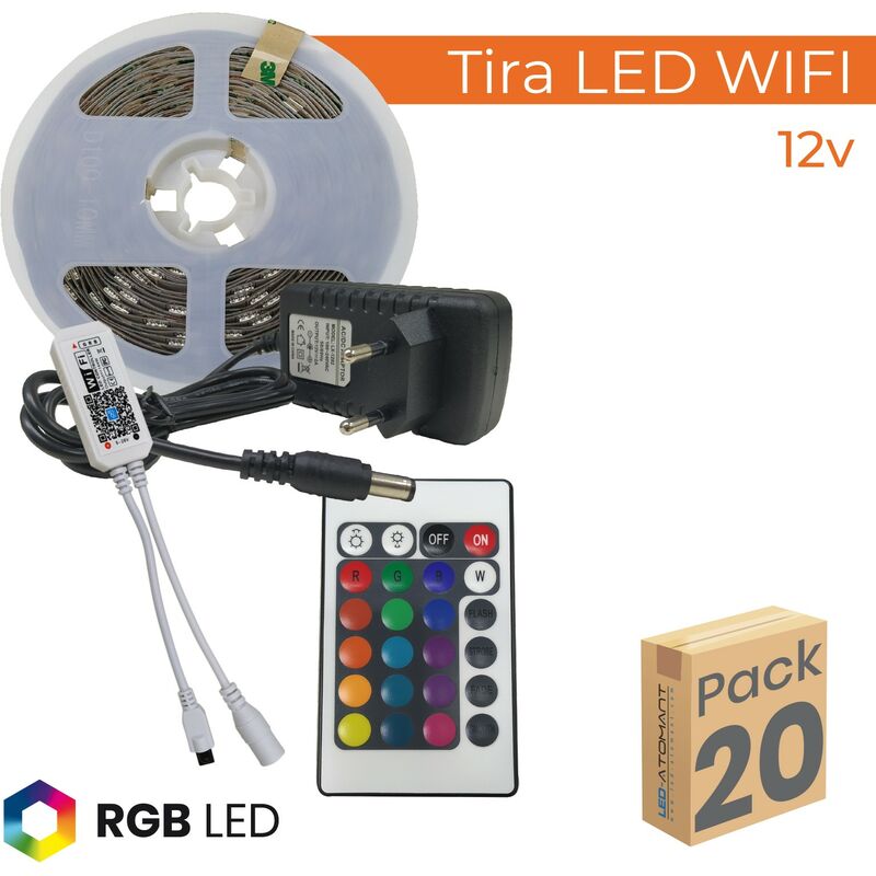 

KIT Tira LED RGB Wifi 5M 12V 14,4W/m 30LED/m Corte 10cm | Pack 20 Uds. - Pack 20 Uds.