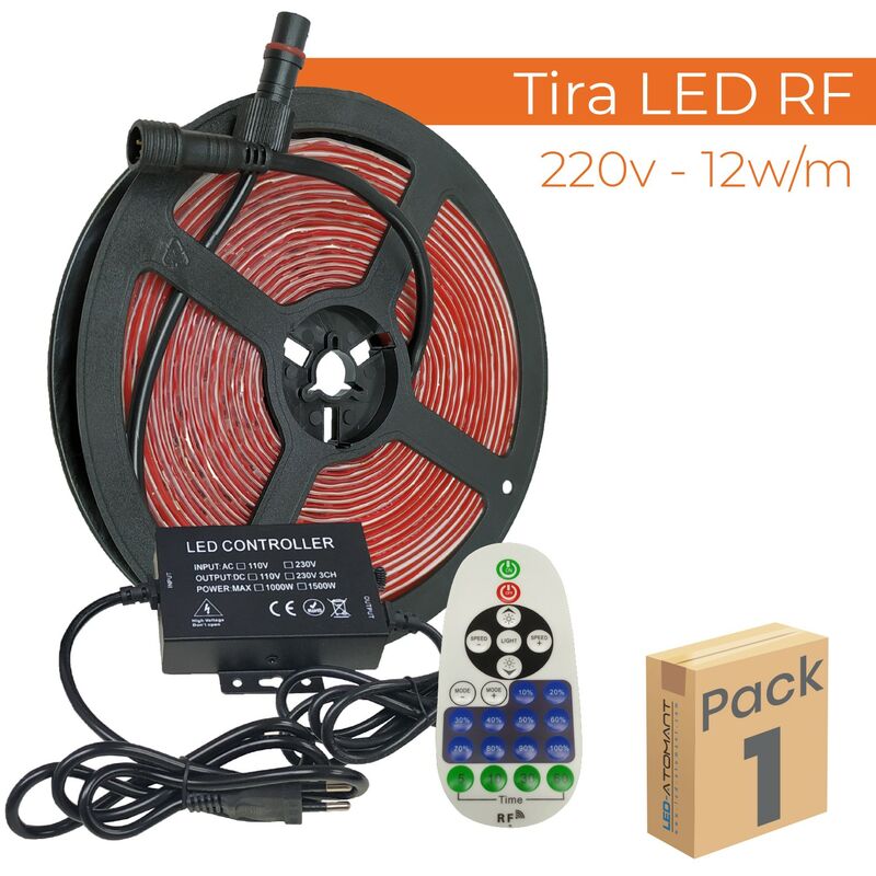 

Led Atomant Sl - KIT Tira LED Rollo 5M con controlador Directa 220v 12W/m 120 LED/m Corte 10cm IP65 | Blanco Cálido 3000K - Pack 1 Ud. - Blanco