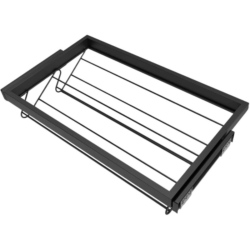 Kit Tiroir Range-Chaussures Extensible pour Armoire de 60 cm, Rails à Billes Soft-Close, Métal Chromé, Gris Foncé, Gain de Place