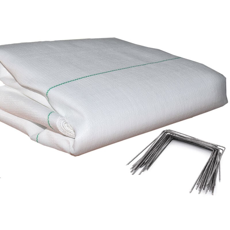 Kit : Toile de paillage 130g/m² blanche + agrafes 130g/m² 1,25m x 100m Blanc
