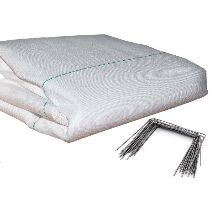Kit : Toile de paillage 130g/m² blanche + agrafes 130g/m² 2.10m x 100m Blanc