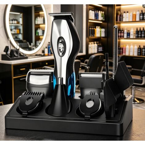 Kit tondeuse multifonction 6-en-1 Aigostar pour homme, rasoir électrique et coupe-cheveux, tondeuse polyvalente lavable IPX7 avec base de recharge