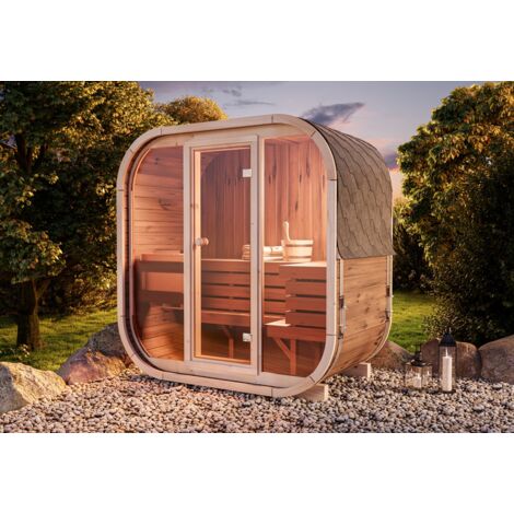 Kit tout-en-un sauna tonneau Ellipso M Naturel Bois thermique, 42 mm Épaisseur de paroi 195 x 113 cm