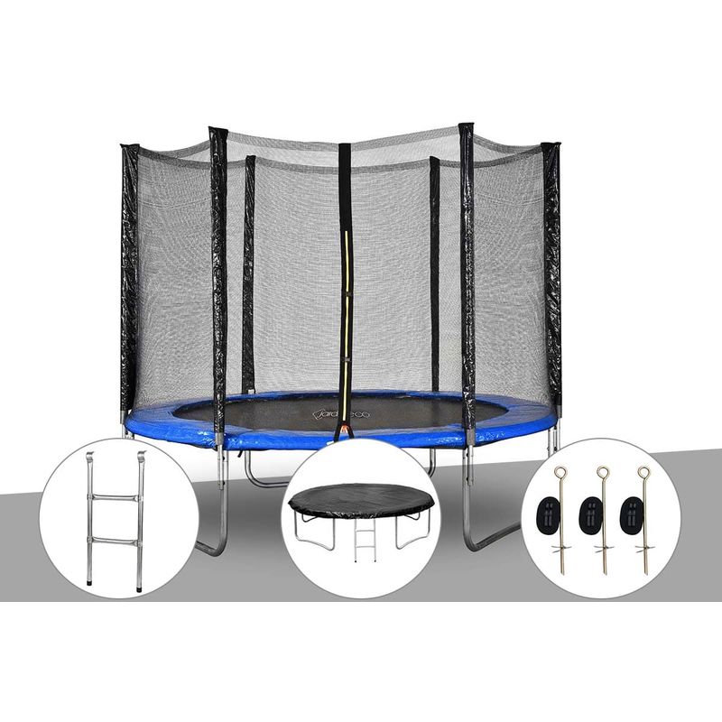 Kit trampoline Jardideco Atlas ø 2,44 m Bleu + Echelle + Bâche de protection + Kit d'ancrage - Bleu