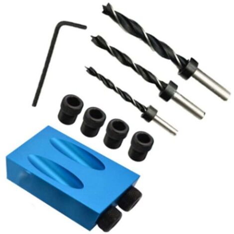 Kit trapano angolare da 15 gradi per legno con guida, modello, punte da trapano e fori da 6/8/10 mm