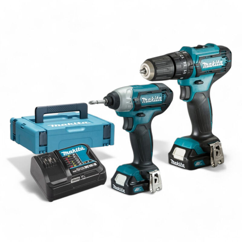 Makita - kit trapano avvitatore 12V litio doppio velocità coppia alta batteria 2Ah con mandrino autoserrante e funzione battente