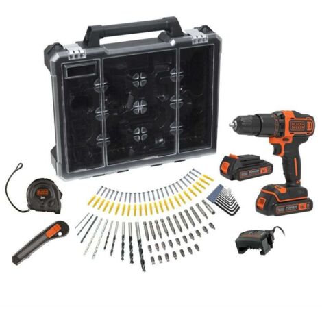 Kit trapano avvitatore a percussione black+decker 18v con valigetta ed accessori