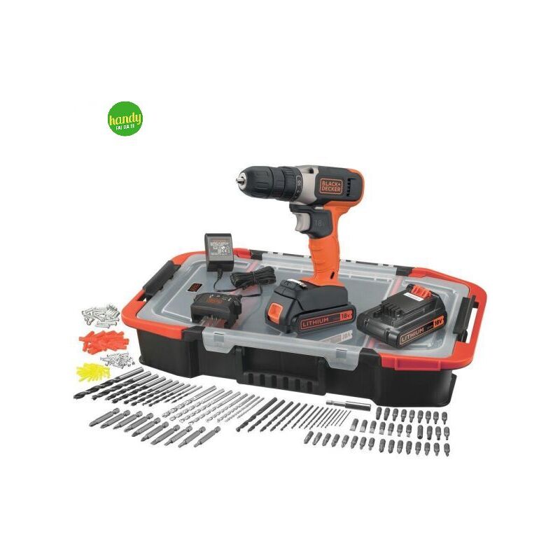 Image of Kit Trapano/Avvitatore a Percussione Black+Decker 18V 2 Batterie 1,5Ah Valigetta e 160 Accessori