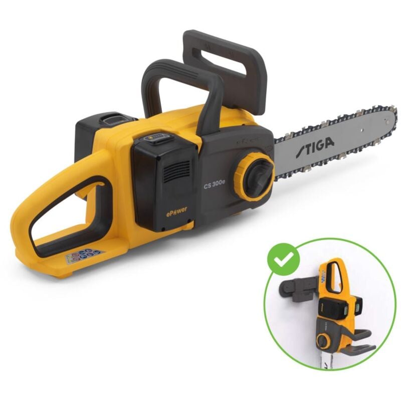 Stiga - cs 300e Kit tronçonneuse à batterie 20V (4Ah) : puissance et efficacité pour l'élagage, coupe max 265 mm, recharge murale, sécurité avancée