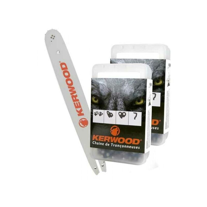 Kit tronçonneuse 1 guide + 2 chaînes Kerwood 35 cm. 3/8'LP. 1,3 mm. 14B2KCWB. 52 maillons