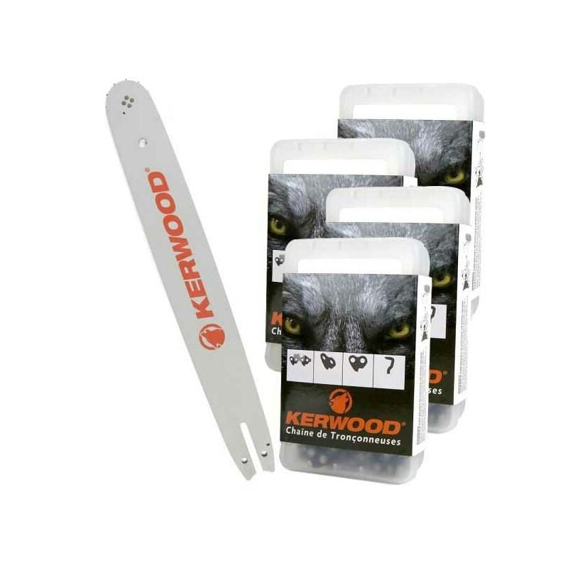 Kit tronçonneuse 1 guide + 4 chaînes Kerwood 40 cm. 3/8'LP. 1,3 mm. 16B2KCWD. 55 maillons