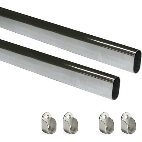 Emuca Kit tube de penderie 30x15 mm, acier, 1150 mm, Chromé - Chromé