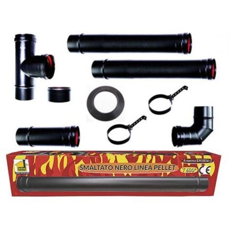 MBM kit tubi stufa a pellet canna fumaria dn 80 tubo acciaio smaltato nero 600 CE Made in Italy porcellanata