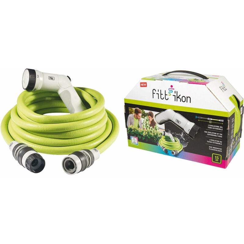 Fitt - Kit Tubo irrigazione con pistola multigetto e raccordi ikon kit 10 mt. Yellow