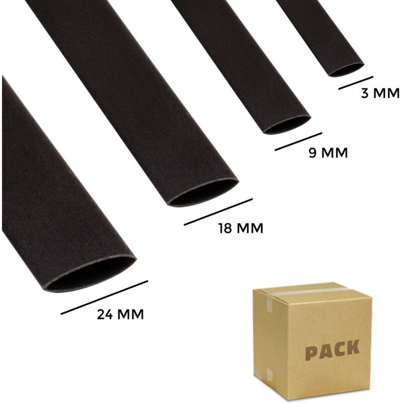 

Kit Tubo Termoretráctil 4 Diámetros Negro Contracción 3:1 Negro. - Negro