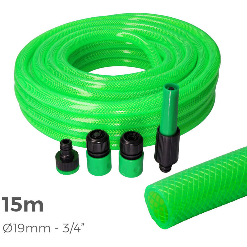 Kit Tuyau D'arrosage Anti-Torsion ø Intérieur 19mm ø Extérieur 25mm (3/4'') - Rouleau 15m Avec Accessoires EDM