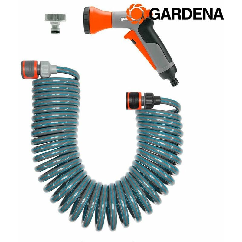 Kit de tuyau d'irrigation flexible en spirale. longueur totale 10m gardena.