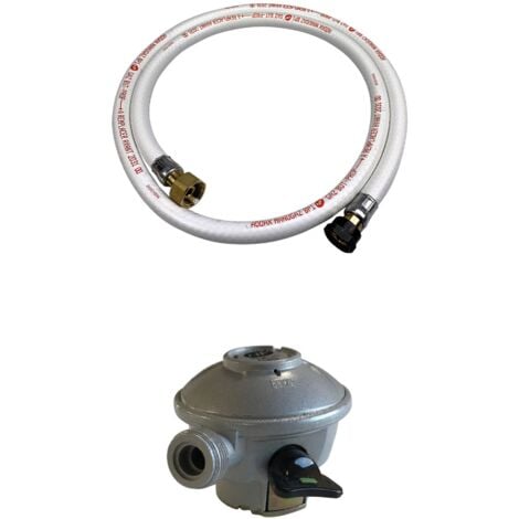 Kit Tuyau flexible de gaz 1.5 m à embouts mécaniques + Détendeur Quick-on Ø27mm - Propane 37mbar 1.5kg/h. raccord rapide – Normes NF