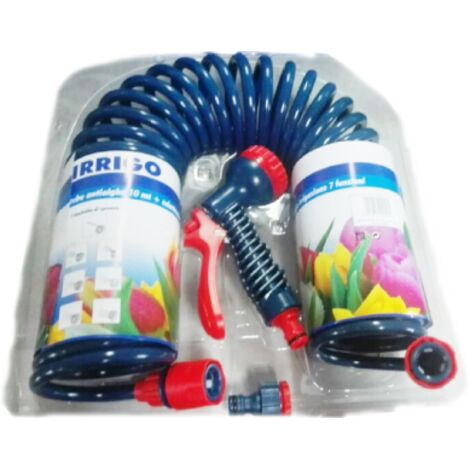 Kit tuyau spirale' Irrigo 10mt avec pistolet et robinetterie 3/4" pistolet multifonction de'bit 4 bar pour irrigation et lavage