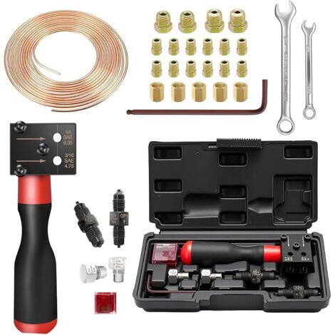 Kit universal de abocardado de latiguillos de freno SAE, con 7,62 m de latiguillos de freno para coche de Ø4,75 mm + llave de carraca de 17 mm para latiguillos de freno o hidráulicos.