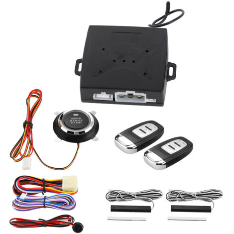 Kit universal de alarma para coche con arranque remoto, entrada sin llave (PKE) y botón pulsador.