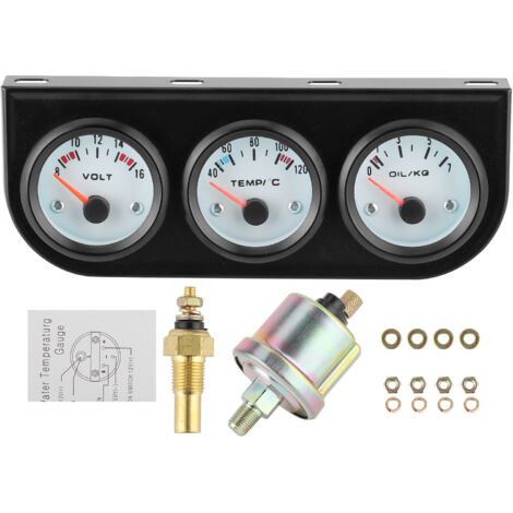 Kit universale triplo indicatore per auto: temperatura acqua + voltaggio + pressione olio, strumento da 52 mm
