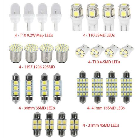 Kit universel de 28 ampoules LED T10 pour voiture - Plafonnier intérieur blanc, éclairage de plaque d'immatriculation, éclairage de lecture de carte.