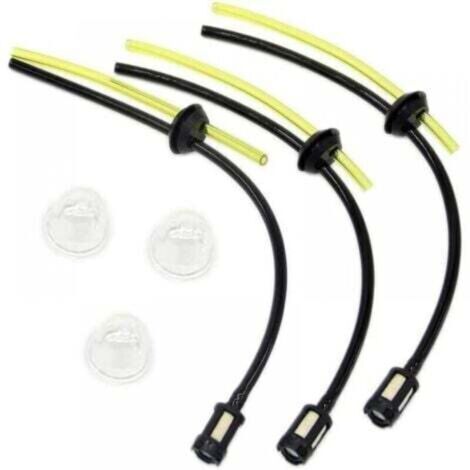 Kit universel de filtre à essence 6pc : 3 filtres, tuyau (23 cm noir, 12.5 cm jaune), joints pour débroussailleuse, tondeuse, taille-haie - compatible BHS 26, BG-BC, SPJHT 26, FBS 43 A1 (réservoir 18 