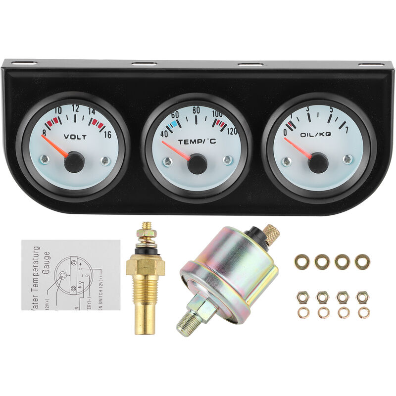 Jeffergarden - Kit de jauge triple universel pour voiture Température de l'eau + Volts + Compteur de pression d'huile 52 mm Instrument