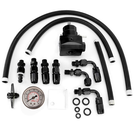 Kit universel de régulateur de pression de carburant de voiture réglable avec jauge 160PSI (noir).