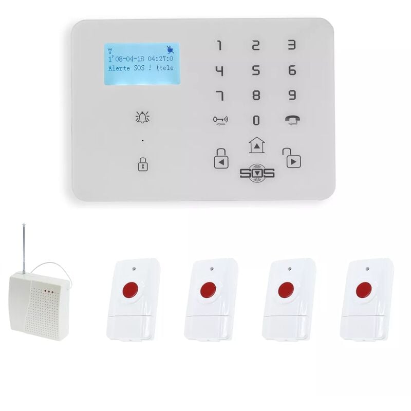 Ultra Secure - Kit urgence gsm 2G+3G+4G avec 4 boutons paniques longue portée sans-fil 200-400m (gamme kp)